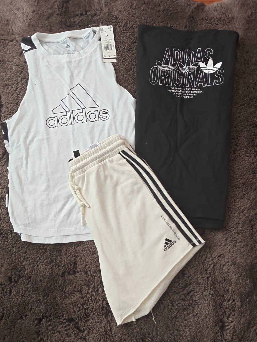 adidas Black & White Logo Tops with Cream Shorts